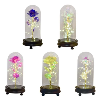 

Gold Foil Rose Flower Glass Cover Preserved Flowers LED Light Creative Ornaments Gift for Valentine’s Day Anniversary