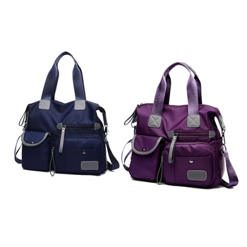 

2Pcs New Ladies Fashion Waterproof Oxford Tote Bag Casual Nylon Shoulder Bag Mummy Bag Large Capacity Canvas Bag - Blue & Purple