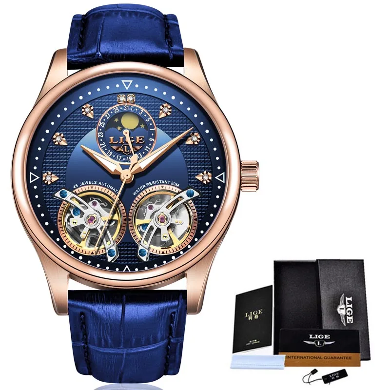 Lige New Men Watch Automatic Mechanical Watch Tourbillon High End Watch Genuine Leather Waterp-6