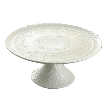 

Ceramic Dessert Plate Porcelain Relief Fruit Plate Bread Cake Plate Stand Round Serving Tray Compote Dish