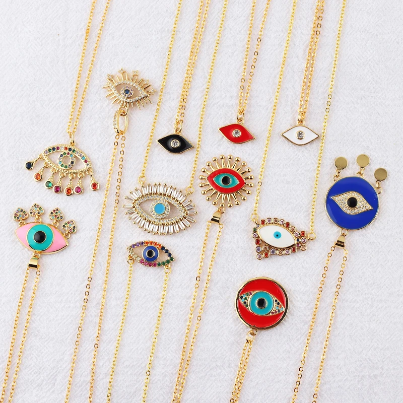 Gold Charm Pendant Turkish Evil Eye Necklace Fashion Lady Crystal Luck Jewellery Gold Charm Pendant Turkish Evil Eye Necklace Fashion Lady Crystal Luck Jewellery