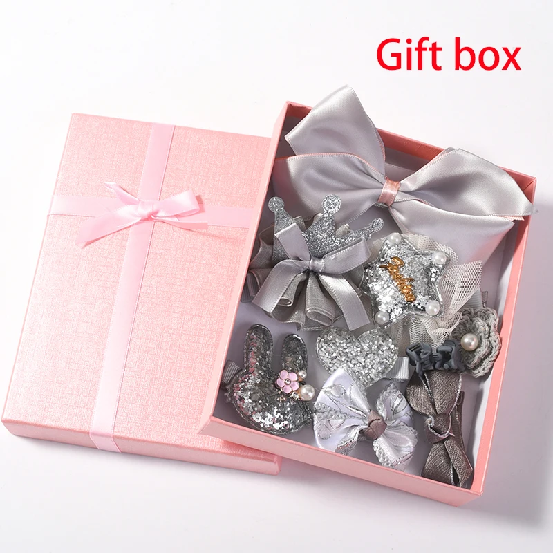Gift box - gray 10 шт./кор. дети милые женские аксессуары для волос комплект детскими волосами круг ткань с цветочным узором и бантом, заколки для волос для девочек, повязка на голову - Цвет: Gift box - gray