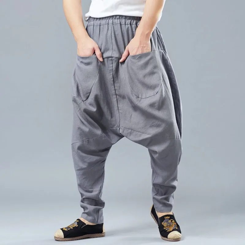 

2020 Spring Hip Hop Loose Harem Pants Men Joggers Vintage Solid Casual Cross-Pants Elastic Waist Pencil Trousers Male Streetwear