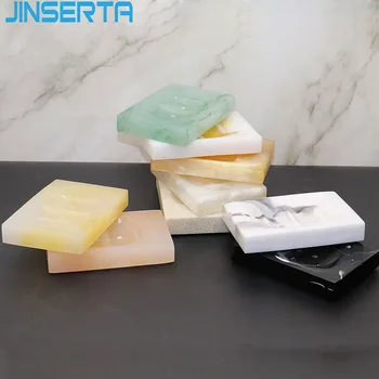 

JINSERTA Marbled Soap Box Resin Soap Plate European Luxury Rectangle Home Hotel Bathroom Drain Tray for Decor Gifts