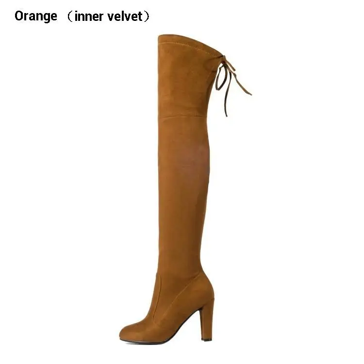 Orange(velvet) CDAXILAN/Новое поступление, Сапоги выше колена, женские ботфорты из искусственной замши, на высоком каблуке 9 см, эластичные тонкие пикантные женские зимние сапоги - Цвет: Orange(velvet)