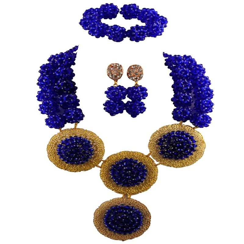 

Royal Blue African Necklace Nigerian Beads Jewelry Set