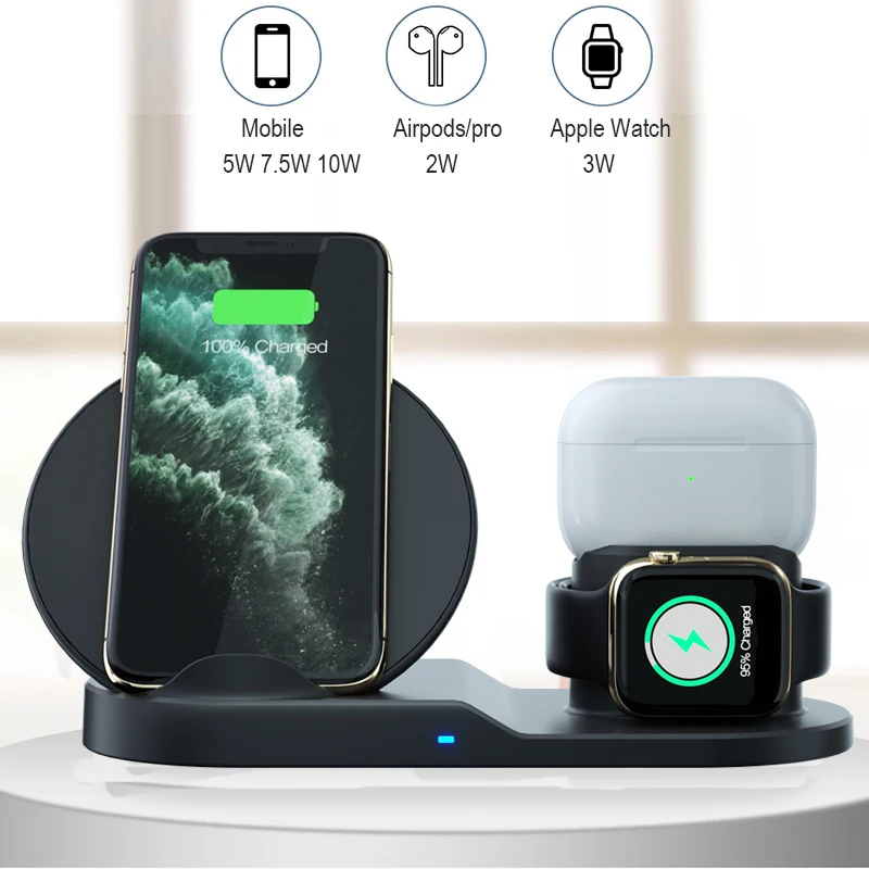 Беспроводное зарядное устройство 3 в 1 7 5 Вт для Apple Watch iWatch 2 4 Airpods pro iPhone 8 Plus X XR XS MAX