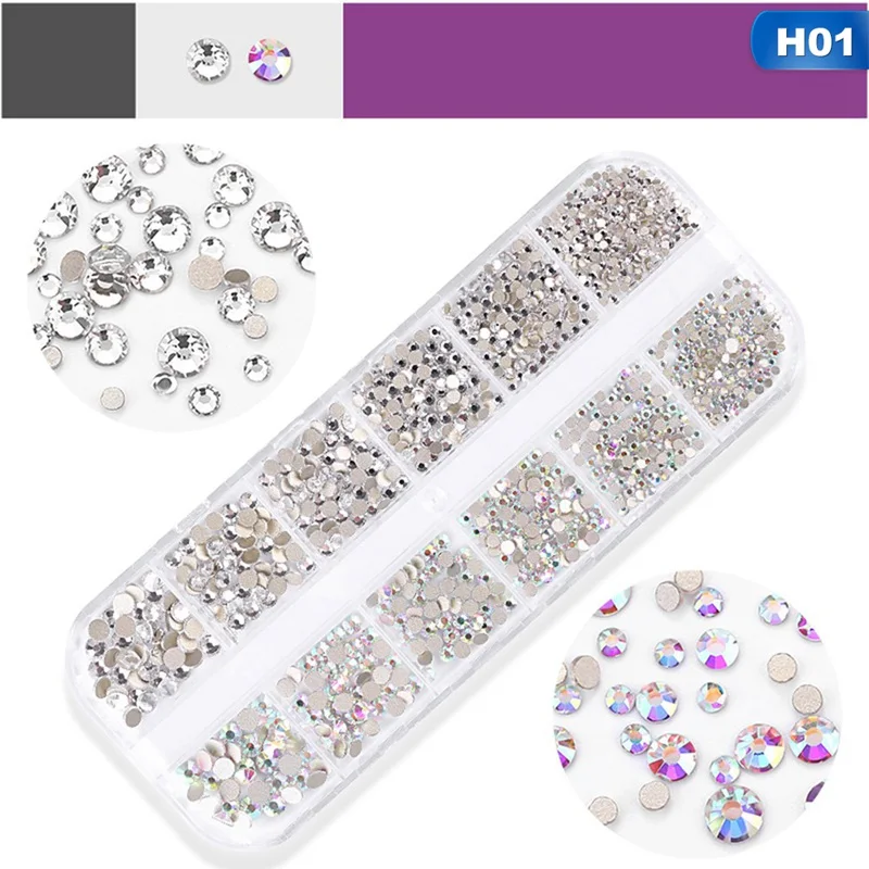 H01 Украшения для ногтей стеклянные круглые Красочные Стразы DIY аксессуары для ногтей - Цвет: H01