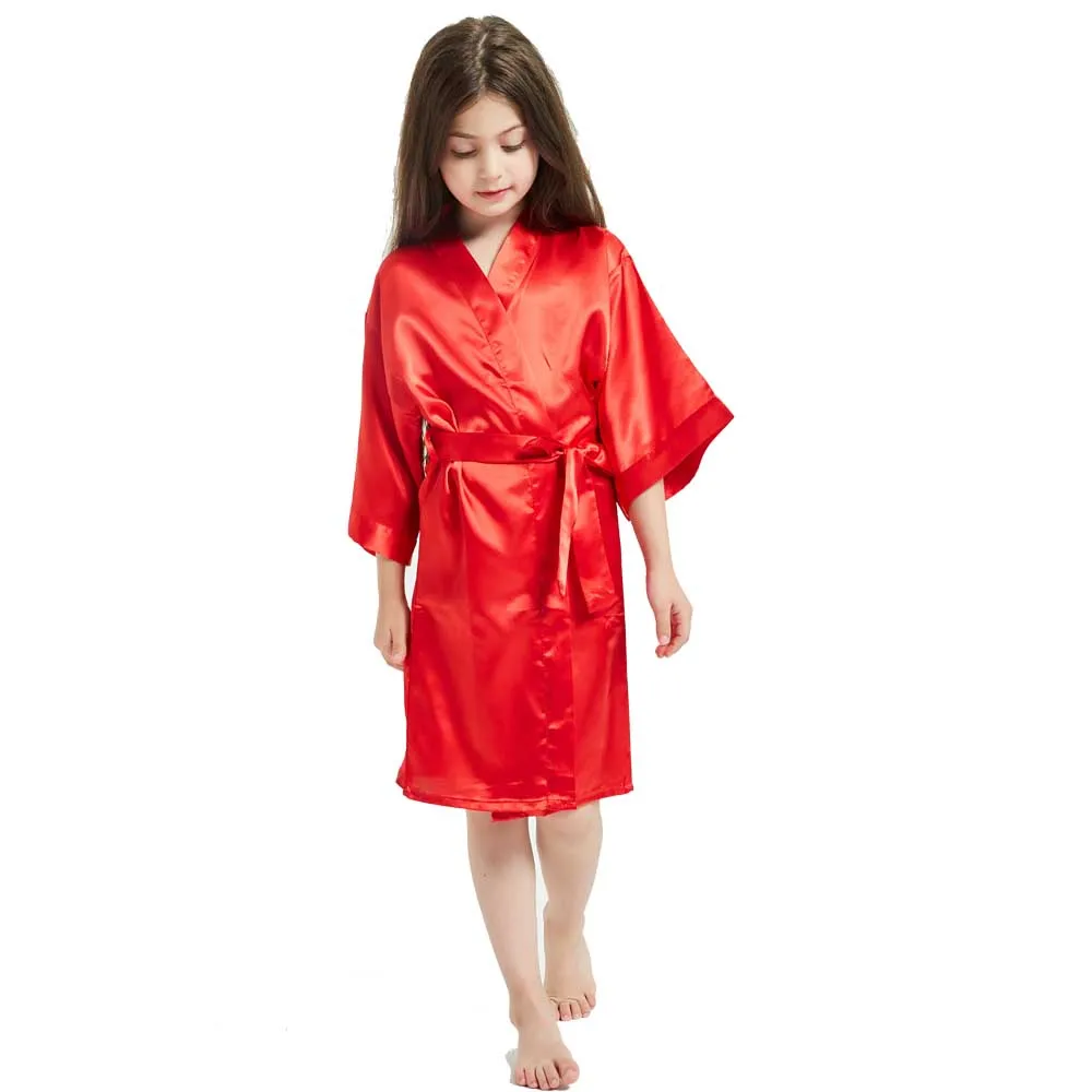 Kids Satin Pajamas Children Silk Girls Candy Color Robes Wedding Birthday Party Spa Bathrobe Teens Sleepwear | Детская одежда и