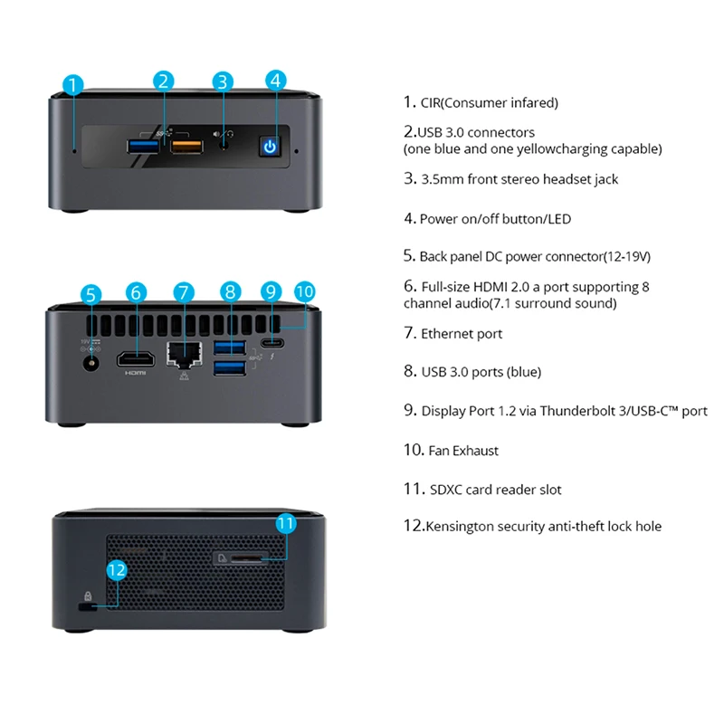 Четырехъядерный процессор Intel NUC Mini PC i7-8559U до 4,5 ГГц Windows 10 Pro WiFi Bluetooth Thunderbolt 3 4k Поддержка двойного монитора