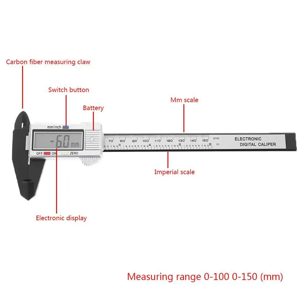0-100 мм ABS lcd Цифровой Электронный штангенциркуль Калибр микрометр измерительный инструмент - Цвет: 0-150mm Silver