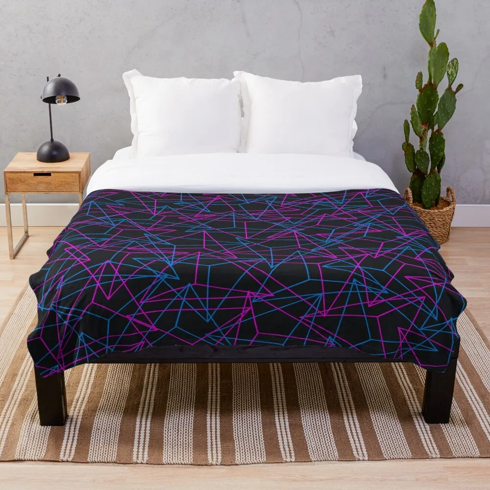 

All Season Printed Fleece Blanket Super Soft Cozy Throw Blanket Abstract Geometric 3D Triangle Pattern In Turquoise Purple