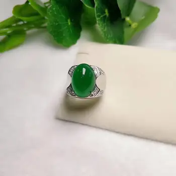 

S925 Silver Natural Emerald Agate Ring Man sends friend to bring