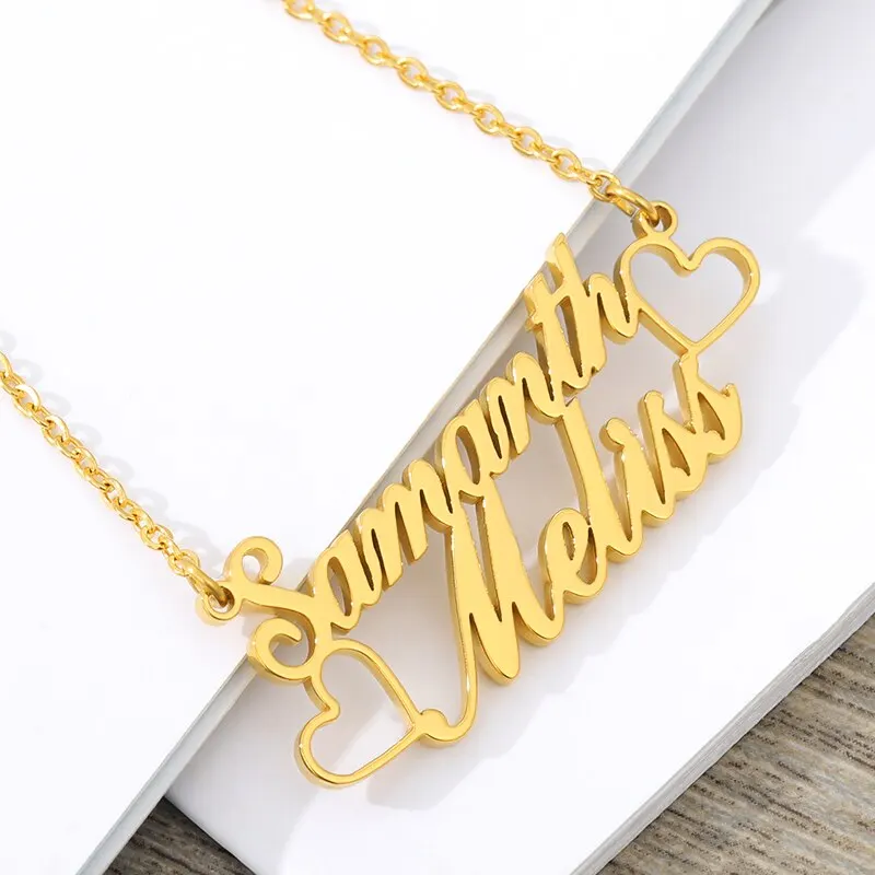 Ожерелье с двумя именами в виде сердца из нержавеющей стали цепочкой водяной