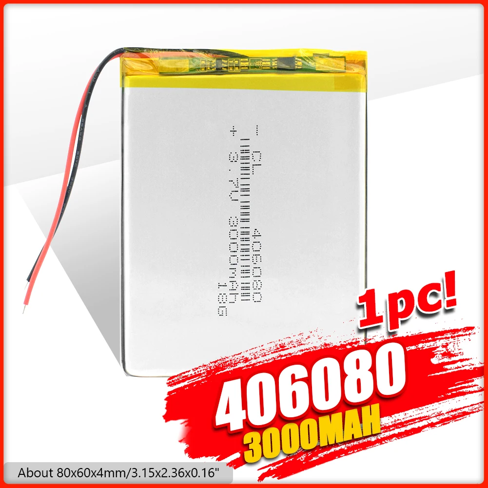 1/2/4 шт. 406080 3000 мАч 80x60x4 мм перезаряжаемая батарея литий полимерные ионные батареи