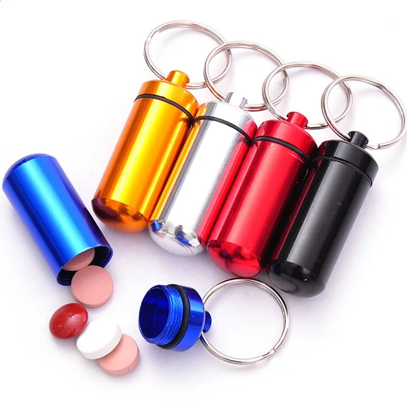 

New Waterproof Aluminum Pill Box Case Bottle Cache Drug Holder Container Keychain Medicine Box Portable Medicine Home Tablet