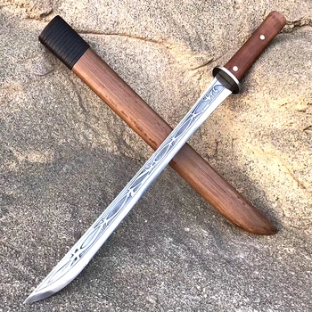 

Pear Wood Saya Chinese KungFu Broadsword WuShu Dao Sword Strong High Manganese Steel Sharp Outdoors/Camping Battle Knife Saber