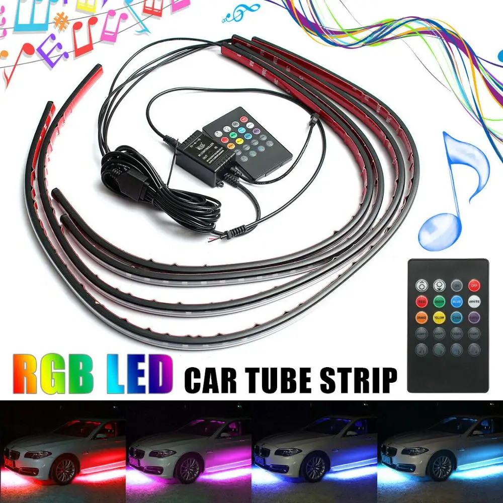60/90cm 4x Car Rgb Led Strip Light Under Car Underglow Flexible Strip