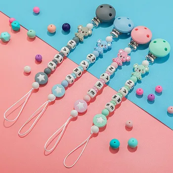 

TYRY.HU Customed Silicone Beads Koala Pacifier Leash Personalized Pacifier Clip To Soothie With DIY Baby's Name Teething Toy
