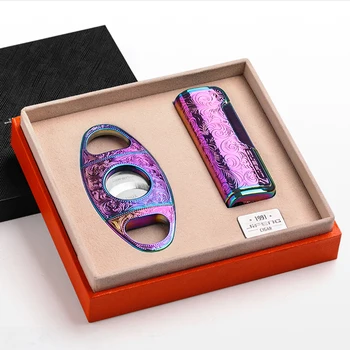 

Jifeng Popular Metal Super Sharp Cigar Cutter Windproof Jet Flame Cigar Cigarette Lighter W/Gift Box Set For COHIBA New Arrival