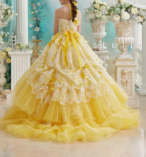 Платья Quinceanera желтого цвета Милая аппликация на шнуровке платье для выпускного вечера праздничная одежда многоярусные юбки с оборками Формальные Вечерние платья