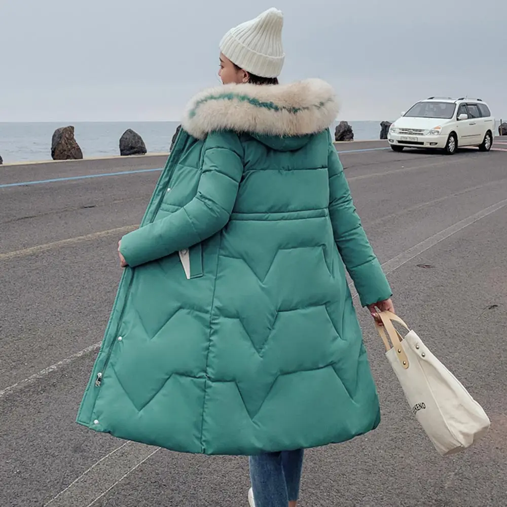 Зеленый Vielleicht большой меховой карман зимняя куртка Женская Новая мода с капюшоном пуховик с хлопковой подкладкой пальто женские толстые длинные парки - Цвет: Зеленый