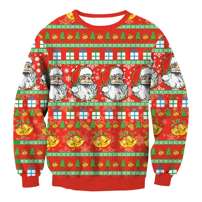 Уродливый Рождественский свитер унисекс для мужчин и женщин, Рождественский свитер с 3D принтом, круглый вырез, женская верхняя одежда, длинный рукав, Санта Клаус, S-XL - Цвет: Sweater  1