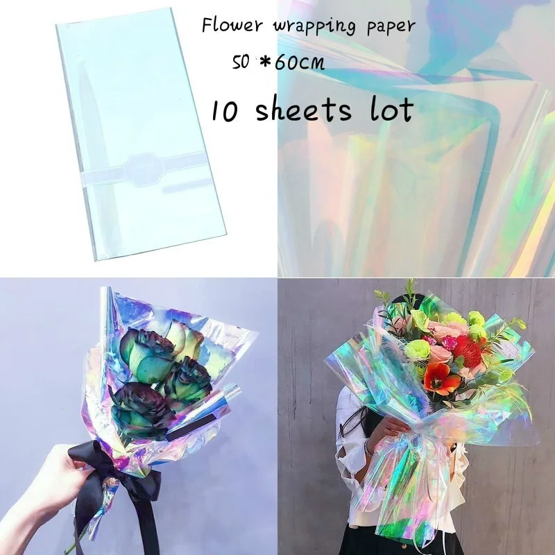 

10 Sheets 60 * 50cm Rainbow Changing Color Film Ultra-thin Transparent Glass Color Packaging Material Flower Shop Wrapping Paper