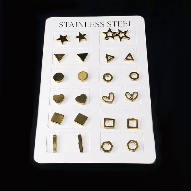 Stainless Steel Bear Earrings Black Gold Silver Color Earrings Set for Women Geometry Handmade Earrings Jewelry Gift Set
