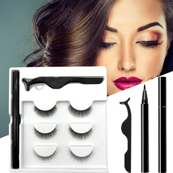 

Hotsale 3 Pairs False Eyelash Set With No Glue No Magnet Magic Eyeliner And 3 Pairs Magnetic Eyelashes Set Lashes Kit