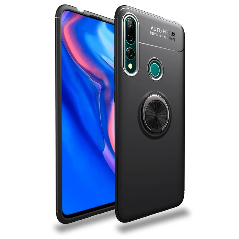 360 чехол с кольцом для huawei Honor 9X, Премиум чехол с держателем, магнитный металлический силиконовый чехол из ТПУ - Цвет: black and black ring