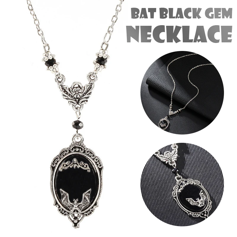 Black Gemstone Gothic Bat Pendant Chain Necklace Halloween Party Jewelry Witch Crystal Gift For Women | Украшения и аксессуары