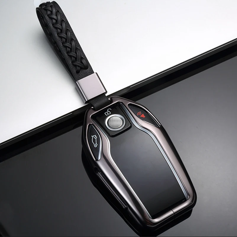 Металлический ЖК-дисплей Автомобильный Брелок дистанционного управления с ключом чехол оболочка с брелком для BMW 7 серии - Название цвета: B Deep Space Gray
