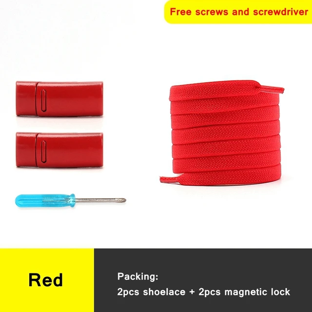 1 second No tie shoelace 24Color Elastic shoelaces Magnetic metal lock Quick wear in Flat Suitable for all shoes Lazy laces Red