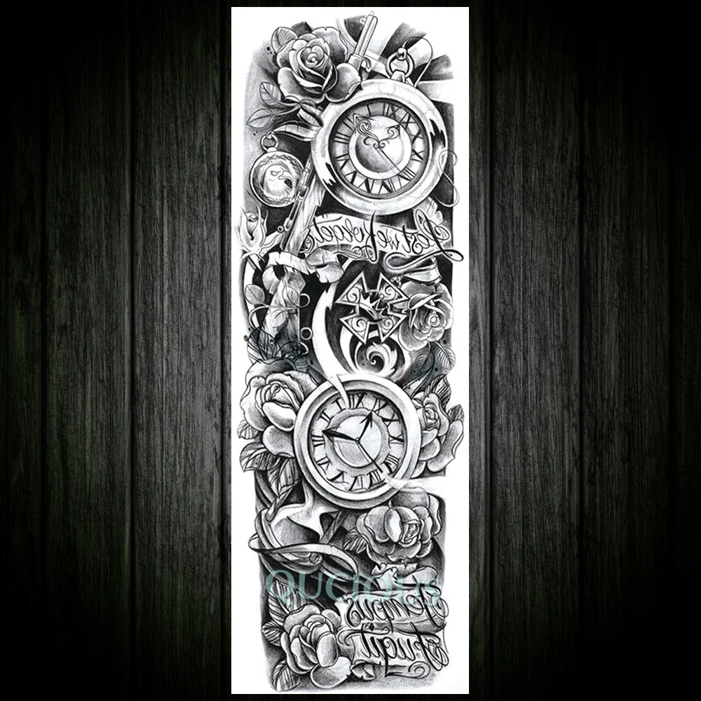 Maori Full Arm Tribal Lion Bear Temporary Tattoo For Men Women Black Fake Tattoo Sticker Disposable Monster Tatoo Paper Body Art - Цвет: QTQB135