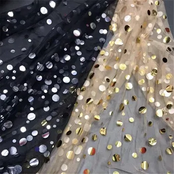 

130CM X 1Y Sparkly Gold Sliver Sequins Embroidery Fabric for Sexy Camisole DIY Wedding Party Dress Clothes Decoration Fabric