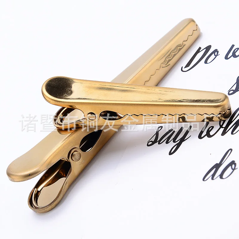 Nordic Electroplated Brass Clip Stainless Steel Ticket Clips Storage Metal Sealed Bone Staple Gold Binder Clip