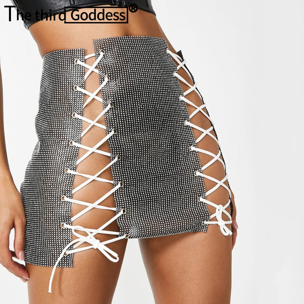

Sexy black sequin mini skirt women clothing glitter rave club party skirts womens vintage y2k clothes lace up short goth skirt