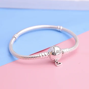 

New 925 sterling silver Moments Freehand Heart Clasp Snake Chain Bracelets for women fit silver 925 charms beads DIY Jewelry