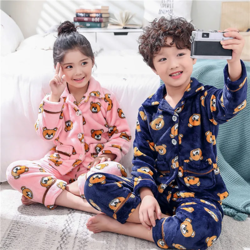 

Children BOY'S Winter Pajamas Coral Velvet Cute Cartoon Flannel Thick Big Boy Homewear Set