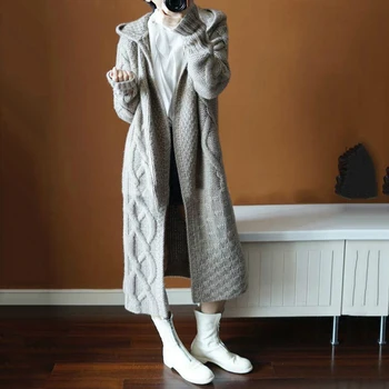 

Long Sweater Cardigans Autumn Winter New Knitted Coat Korean Chic Thicken Overcoat Female Sweaters