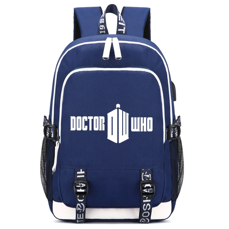 Рюкзак с леопардом Doctor Who унисекс с usb-портом для зарядки и замком и интерфейсом для наушников для студентов колледжа, мужчин и женщин - Цвет: style3 blue