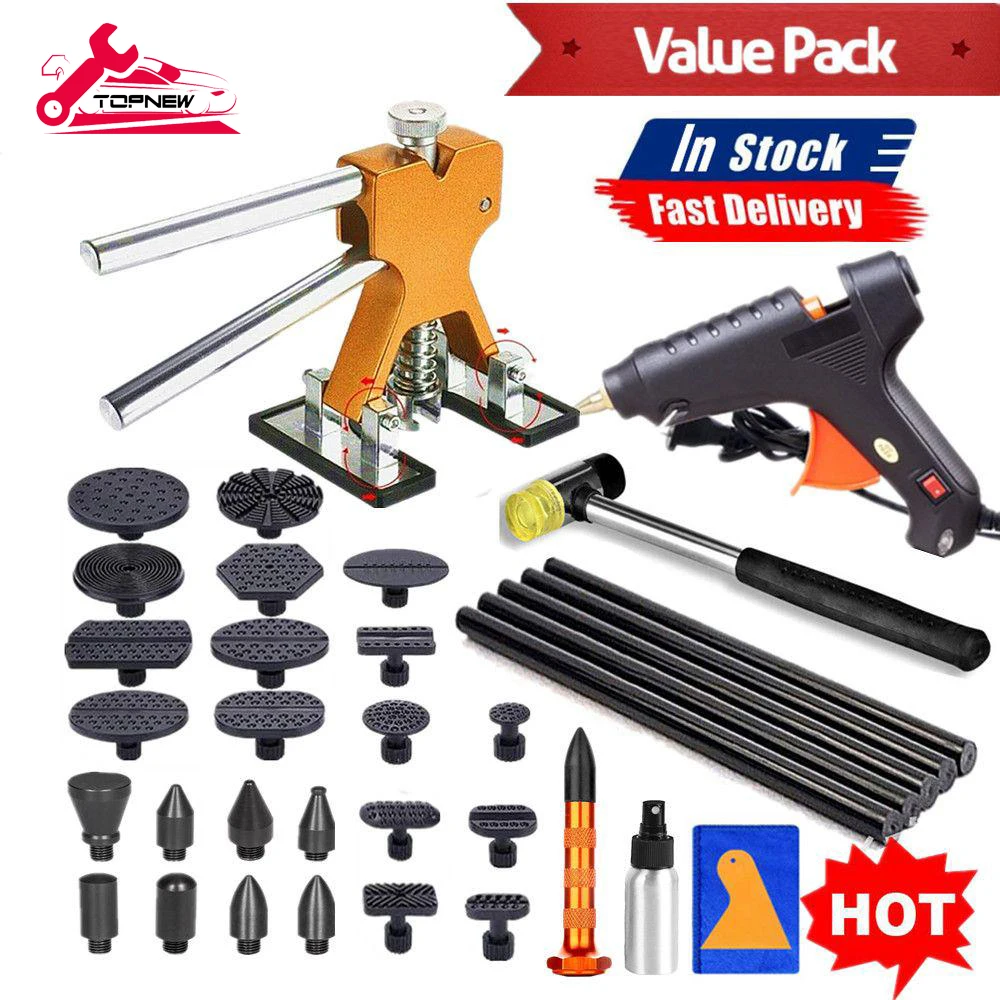 

Dent Removal Kit with Golden Dent Lifter Glue Gun Glue Sticks Rubber Hammer for Hail Damage Dent Remover