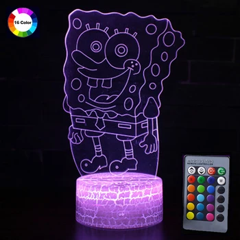 

16 Color Change 3D LED Lamp Illusion Night Light Remote Control Cute Cartoon SpongeBob 3D Decoration Flash LED Night Table Lamp