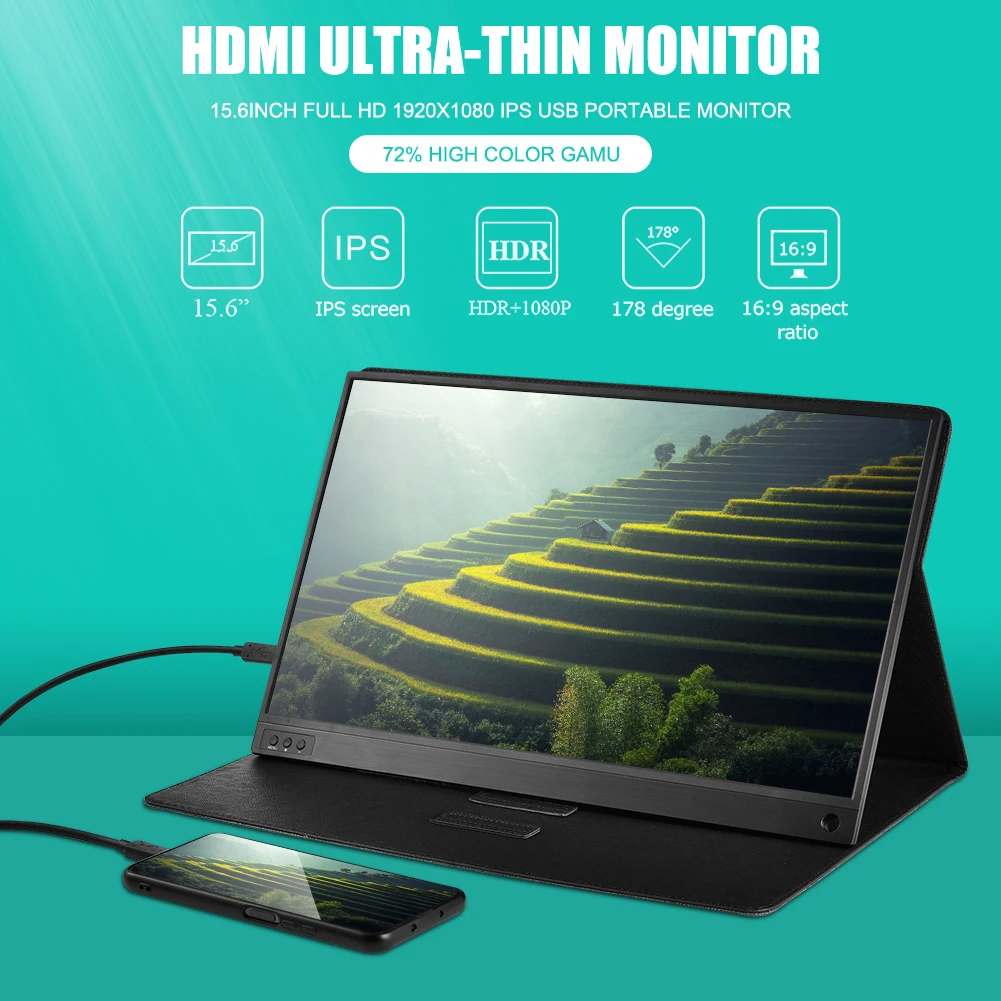 US $141.37 156 Inch Full HD 1920x1080 IPS USB Portable Monitor Large Screen HDMI UltraThin Monitor Laptop Computer Accessories New Hot