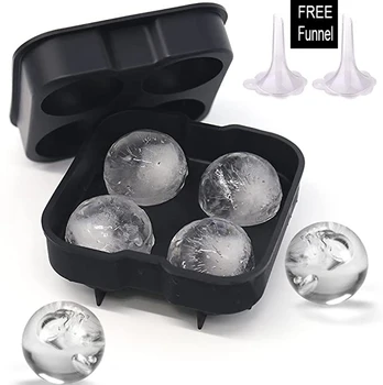 

Round Big Ball Silicone Ice Cube Mold Tray Free Funnel Silicone Mould Four Giant Ice Ball Maker for Juice Jelly Chocolate