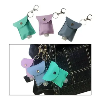 

1 pc Empty Leak Proof Plastic Travel Bottle Portable Squeeze Bottle With Leather Keychain Holder For Hand Sanitizer