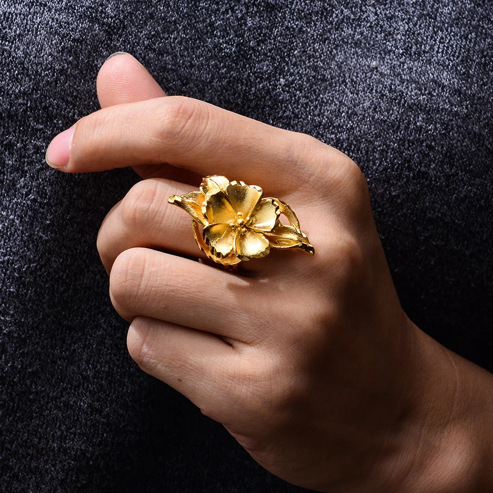 Wando эфиопское золото цвет скраб цветы обручальные кольца для женщин Регулируемая форма юбилей Сделано с Купером Роскошные ювелирные изделия