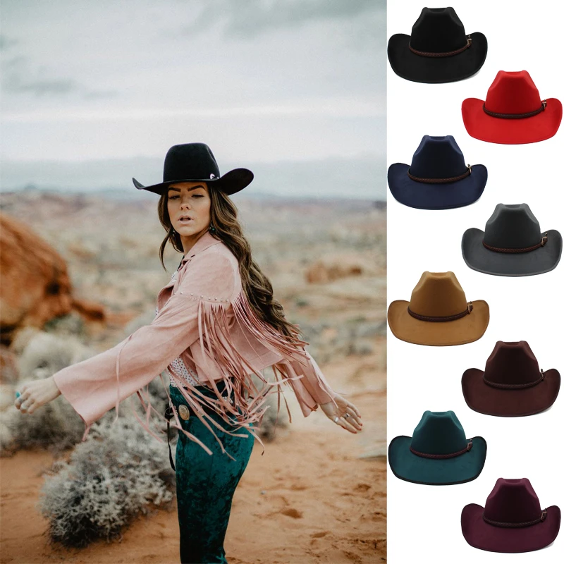 

Men Women Western Cowboy Hats Wide Brim Panama Sunhats Fedora Caps Trilby Jazz Sombrero Outdoor Travel Party Size US 7 1/4 UK L