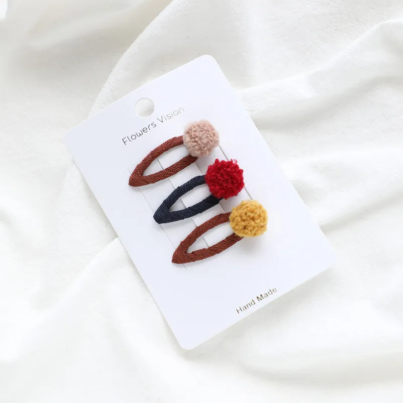 10 BB coffee red 3 шт./лот помпон детские заколки для волос для девочек снежный шар карамельный цвет ручной работы Элегантные bb заколка аксессуары для волос в Корейском стиле - Цвет: 10 BB coffee red